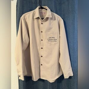 Splendid Satisfaction Women’s Button Down Japan Shirt Beige Wine Drink Size L
